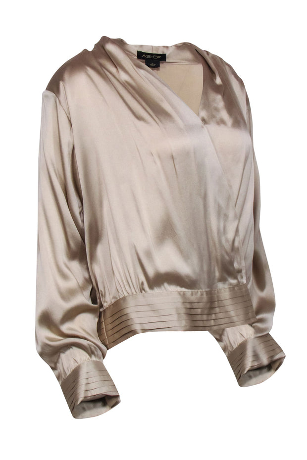 Current Boutique-AS by DF - Beige Silk Blend "Crema" Blouse w/ Padded Shoulders Sz L