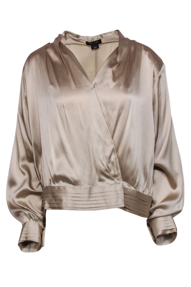 Current Boutique-AS by DF - Beige Silk Blend "Crema" Blouse w/ Padded Shoulders Sz L
