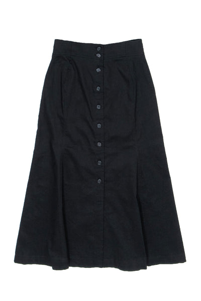 Current Boutique-A.L.C. - Black Button Front A-Line Midi Skirt Sz 2