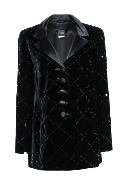 Current Boutique-Akris - Black Velvet Blazer w/ Sequins Sz 14