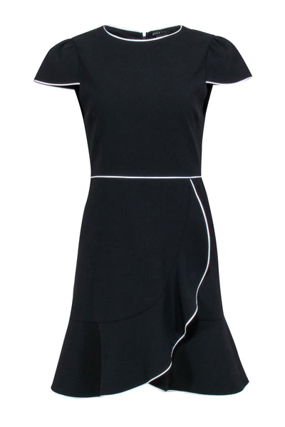 Current Boutique-Alice & Olivia - Black "Kirby" Piped Ruffle Cap Sleeve Dress Sz 8
