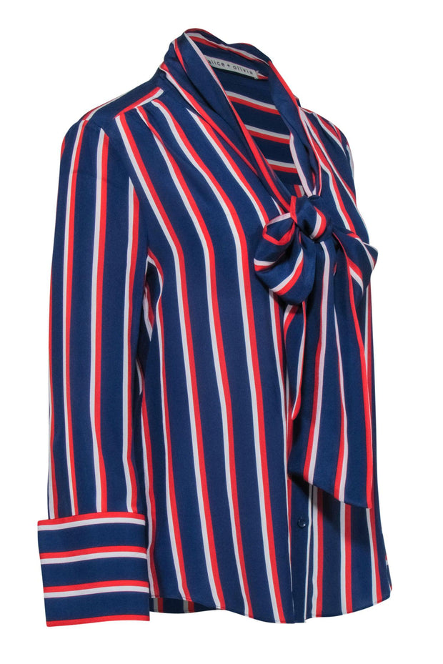 Current Boutique-Alice & Olivia - Blue, Red, & White Pinstripe Long Sleeve Blouse Sz M