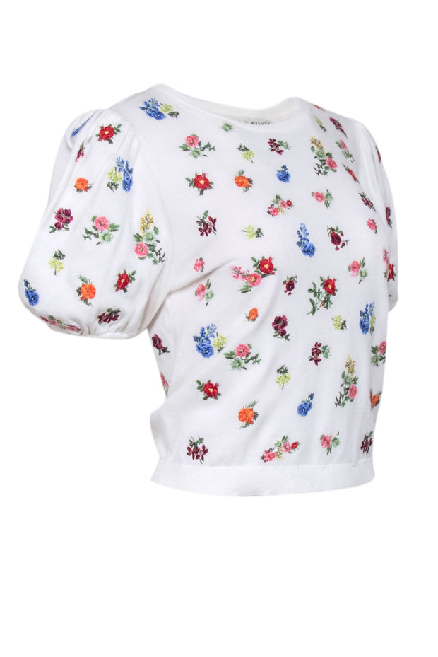 Current Boutique-Alice & Olivia - White & Multi Color Floral Knit Top Sz M