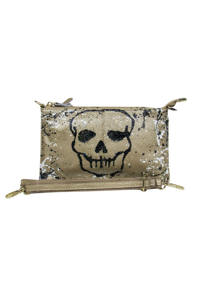 Current Boutique-Anca Barbu - Gold Metallic Skull Print Convertable Crossbody Bag
