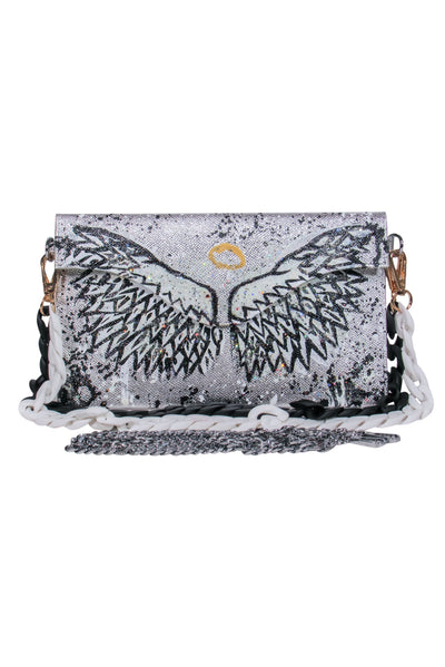 Current Boutique-Anca Barbu - Silver Metallic Angel Wings Envelope Crossbody Bag