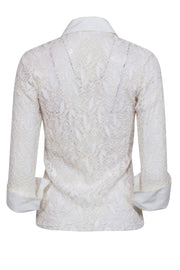 Current Boutique-Anne Fontaine - White Embroidered Lace Sheer Button Down Shirt Sz M