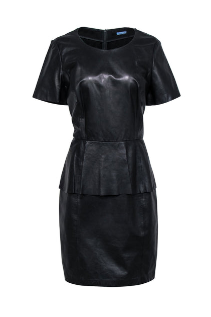 Antonio Melani Black Leather Peplum Dress Sz 14 Current Boutique