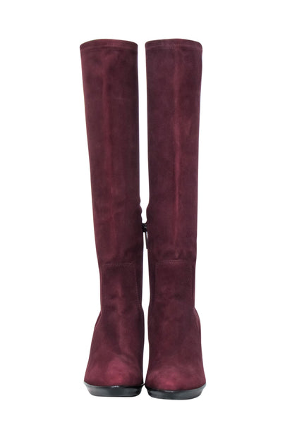 Aquatalia Maroon Suede Tall Boots Sz 6.5 Current Boutique