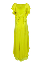 Current Boutique-BCBG Max Azria Runway - Yellow Short Sleeve Open Back Formal Dress Sz M