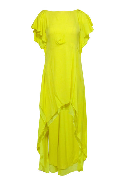 Current Boutique-BCBG Max Azria Runway - Yellow Short Sleeve Open Back Formal Dress Sz M