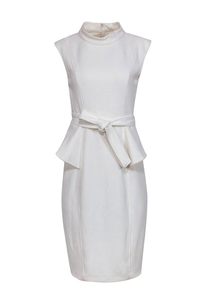 Current Boutique-Badgley Mischka - Ivory Belted Peplum Dress Sz 6