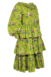 Current Boutique-Batsheva - Green & Floral Print Long Sleeve Dress Sz 2