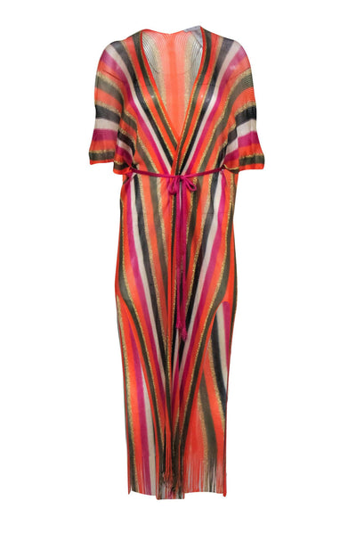 Current Boutique-Beliza - Orange & Multi Color Stripe Over Up Dress Sz One Size