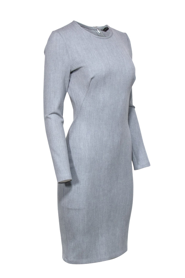 Current Boutique-Black Halo – Light Grey Ribbed Long Sleeve Sheath Dress Sz 4