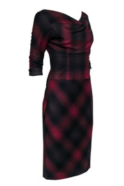 Current Boutique-Black Halo - Red & Black Plaid Off The Shoulder Crop Sleeve Dress Sz 4