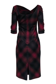 Current Boutique-Black Halo - Red & Black Plaid Off The Shoulder Crop Sleeve Dress Sz 4