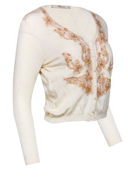Current Boutique-Bluemarine - Cream w/ Pink Floral Embroidery & Pearl Detailed Cardigan Sz S