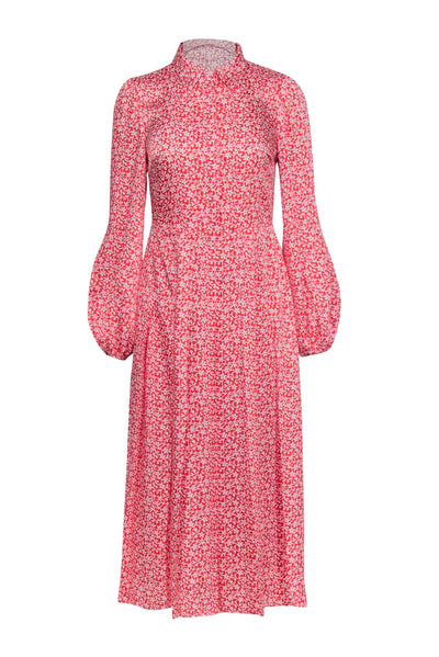 Current Boutique-Boden - Red & White Floral Long Sleeve Midi Dress Sz 4
