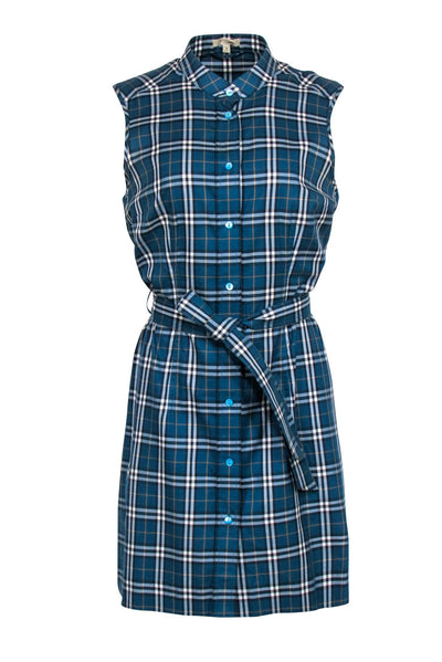 Current Boutique-Burberry - Teal Sleeveless Button-Up Shift Dress Sz M