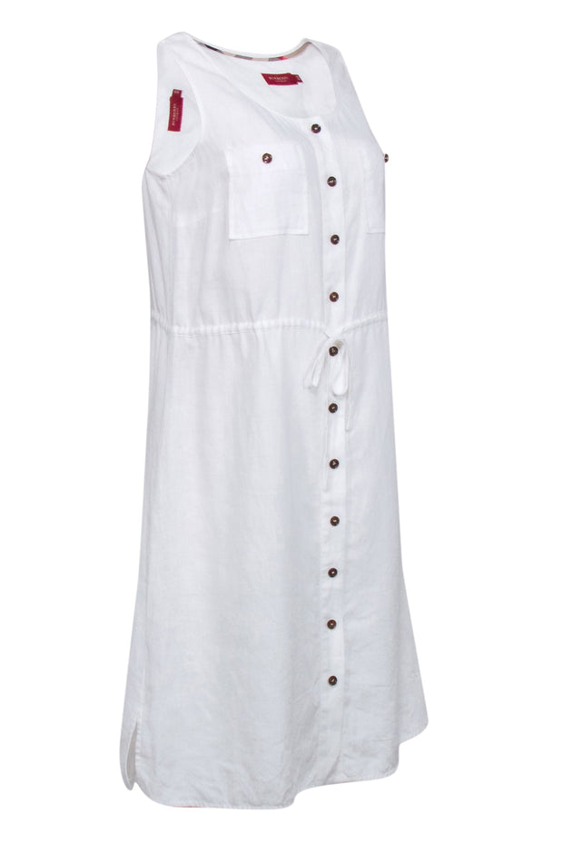 Current Boutique-Burberry - White Sleeveless Shirt Dress w/ Drawstring Waist Sz 4