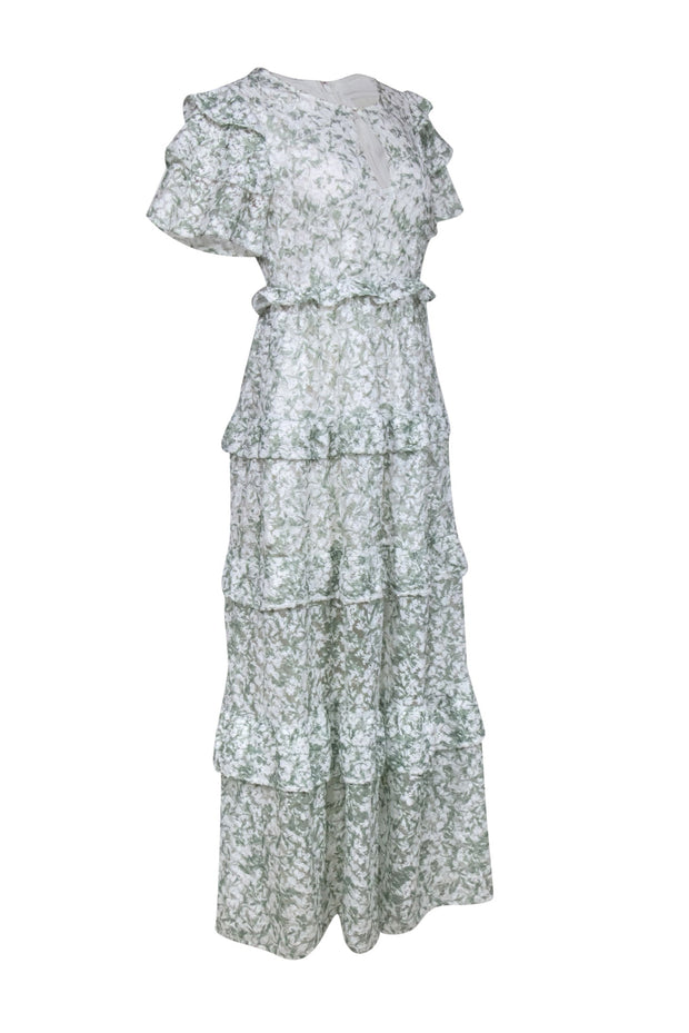Current Boutique-By Malina - Mint Green & White Floral Lace Maxi Dress Sz XS