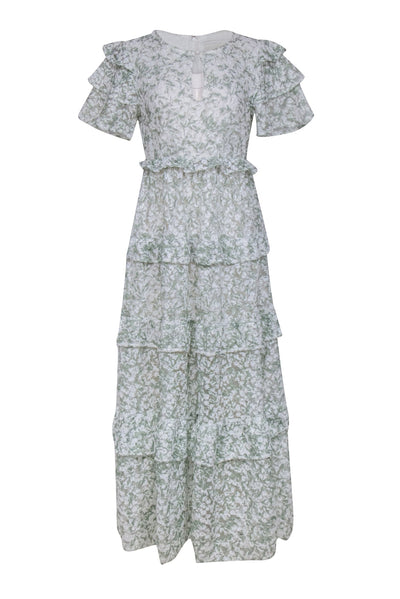Current Boutique-By Malina - Mint Green & White Floral Lace Maxi Dress Sz XS