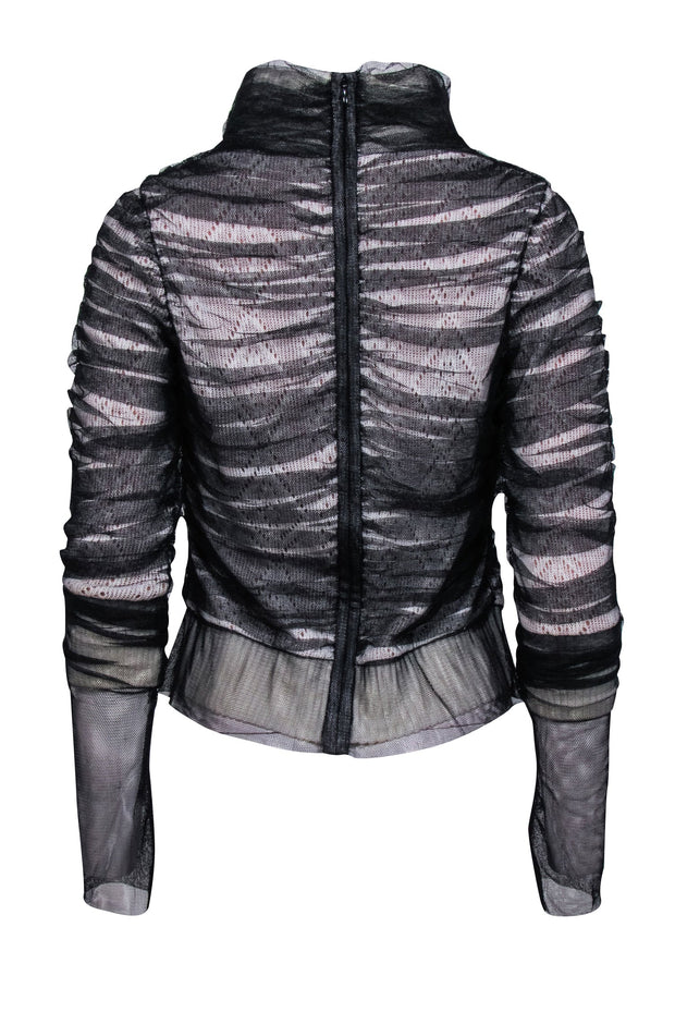 Current Boutique-Byron Lars - Black Mesh Ruched Turtleneck Sweater Sz 8