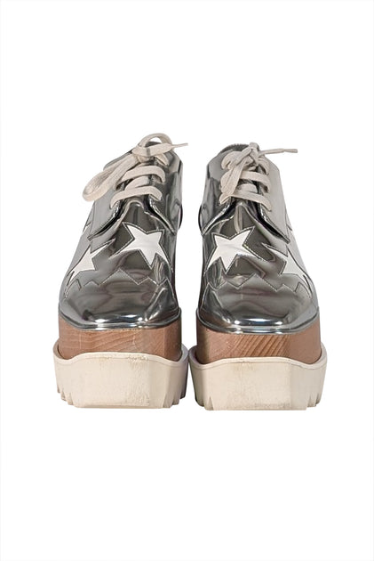 Stella McCartney Silver Metallic Star Print Platform Sneakers Sz