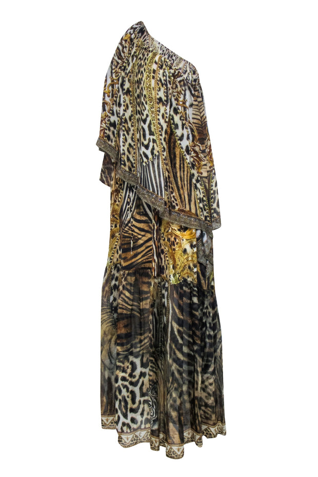 Current Boutique-Camilla - Brown Leopard & Tiger Print Off The Shoulder Maxi Dress Sz S