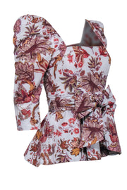 Current Boutique-Cara Cara - White w/ Rust Floral Print Peplum Top Sz 4
