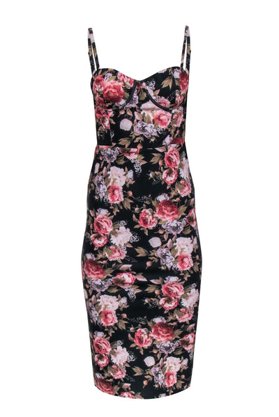 Current Boutique-Casa Estrella - Black w/ Pink Floral Print Dress Sz S