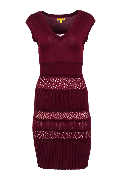 Current Boutique-Catherine Malandrino - Burgundy Ribbed Knit Sleeveless Dress Sz S