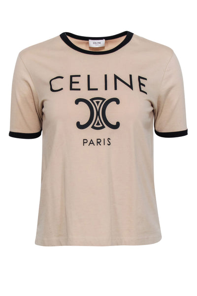 Current Boutique-Celine - Beige & Black Logo Crewneck T-Shirt Sz S
