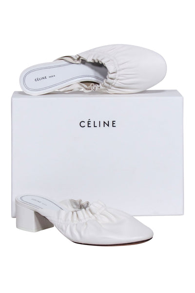 Current Boutique-Celine - White Ruffle Closed Toe Mules Sz 8.5