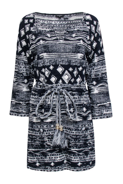 Chanel Burgundy Striped Cashmere Sweater Dress L Chanel