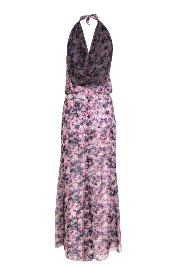 Current Boutique-Chanel - Pink, Black & Navy Star Print Tiered Maxi Halter Dress Sz 2