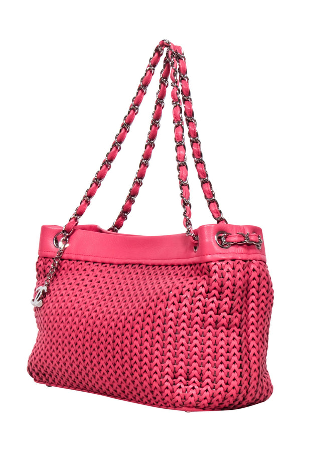 Current Boutique-Chanel - Pink Leather Woven Shoulder Bag