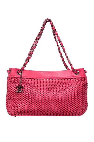 Current Boutique-Chanel - Pink Leather Woven Shoulder Bag