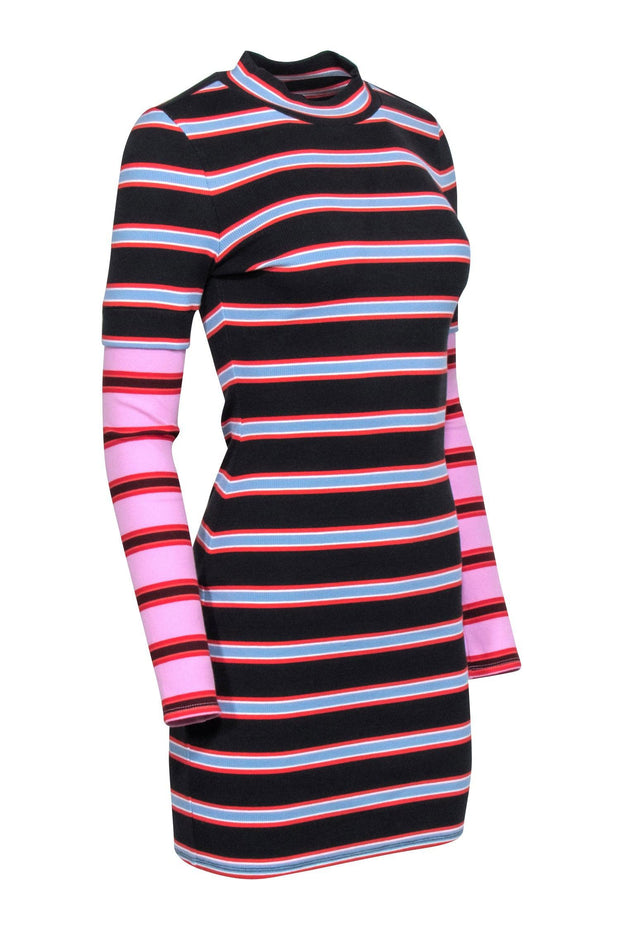 Current Boutique-Cinq a Sept - Black & Multi Color Stripe Ribbed Dress Sz M
