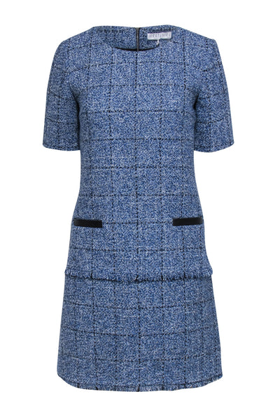 Current Boutique-Claudie Pierlot - Blue & White Tweed Shift Dress w/ Fringe Trim Sz 6