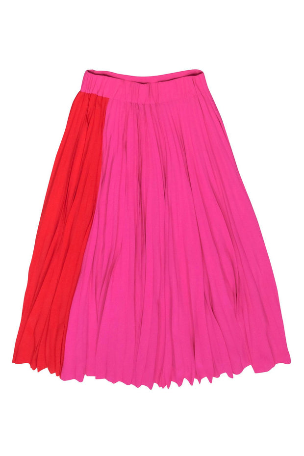 Current Boutique-Crosby - Pink & Red Color Block Pleated Midi Skirt Sz S