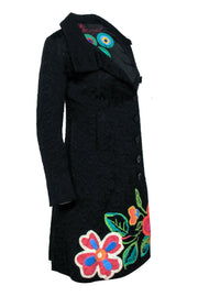 Current Boutique-Desigual - Black Trench Coat w/ Multi-Color Painted Flowers Sz 4