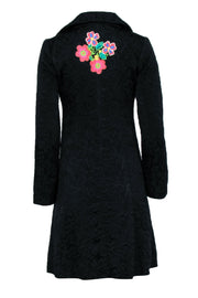 Current Boutique-Desigual - Black Trench Coat w/ Multi-Color Painted Flowers Sz 4