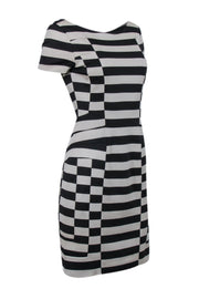Current Boutique-Diane von Furstenberg - Black & Beige Striped V-Back Sheath Dress Sz 6