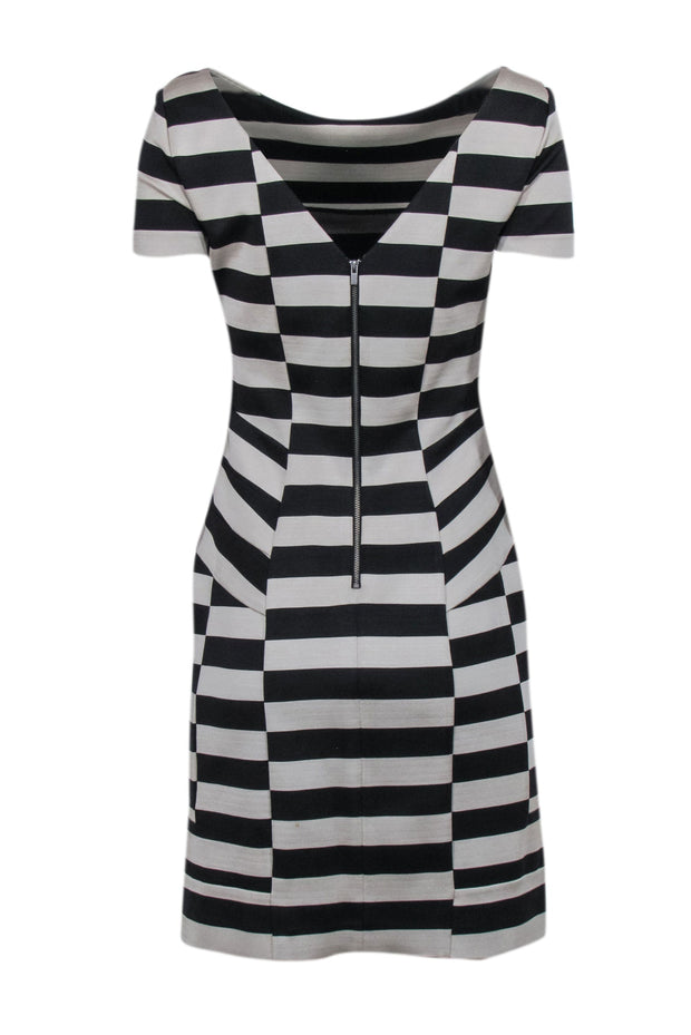 Current Boutique-Diane von Furstenberg - Black & Beige Striped V-Back Sheath Dress Sz 6