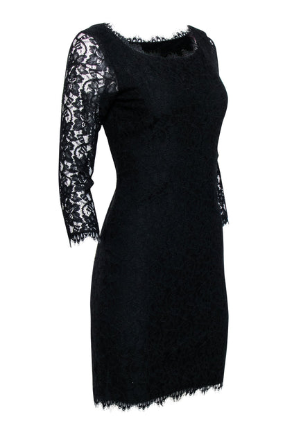 Diane von Furstenberg Nude Underlay Black popular Lace Dress 6