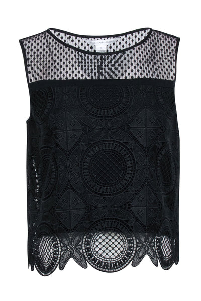 Current Boutique-Diane von Furstenberg - Black Lace Sleeveless Top Sz 2