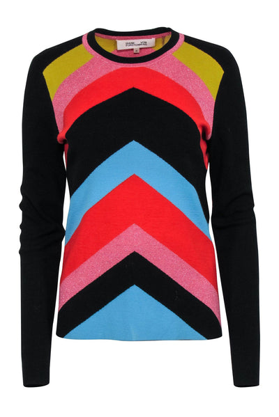 Current Boutique-Diane von Furstenberg - Black & Multi Color Metallic Print Sweater Sz M