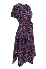 Current Boutique-Diane von Furstenberg - Black w/ Pink & Purple Velvet Burn Out Print Dress Sz M