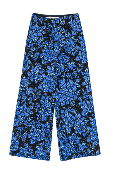 Current Boutique-Diane von Furstenberg - Black w/ Yellow & White Dotted Floral Print Pants Sz 2